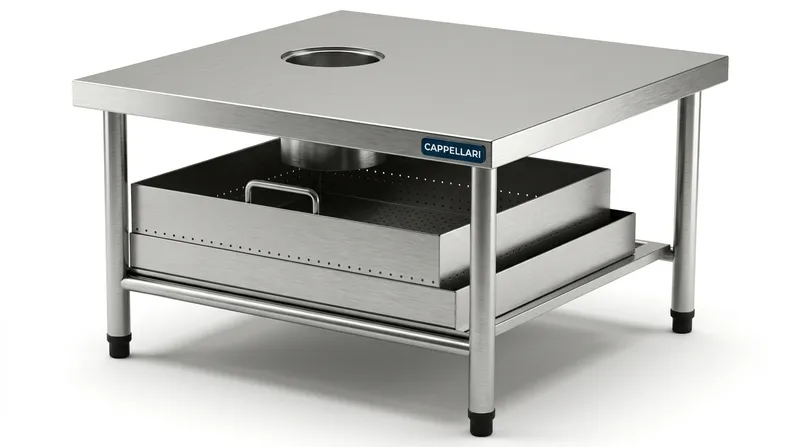 Mesa de Centro p/ Apoio de Descascador – 700mm — equipamento profissional em aço inox