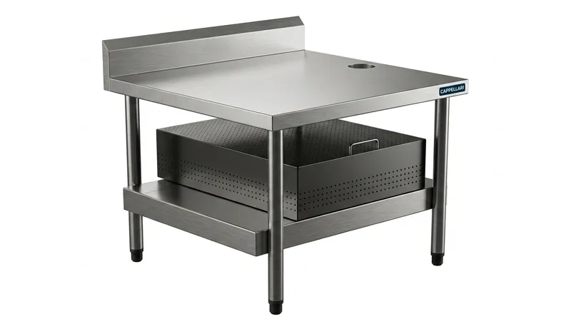 Mesa de Encosto p/ Apoio de Descascador – 700mm — equipamento profissional em aço inox