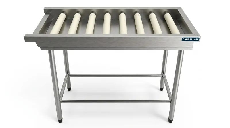 Mesa p/ Entrada/Saída de Máq. Lavar Louças com Roletes – 800mm — equipamento profissional em aço inox
