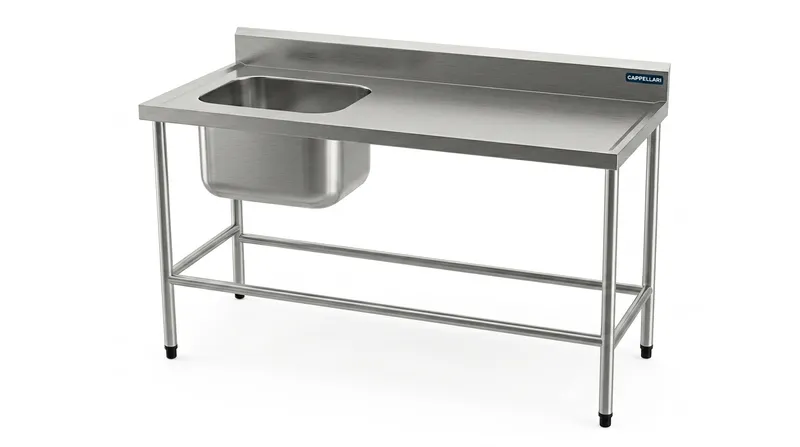 Mesa Vincada de Encosto com Cuba – 700mm — equipamento profissional em aço inox